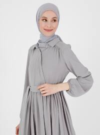 Gray - Point Collar - Unlined - Modest Dress