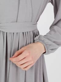 Gray - Point Collar - Unlined - Modest Dress
