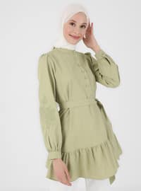 Poplin Tunic With Embroidery Detail On Sleeves Olive Green