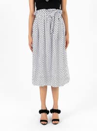 White - Polka Dot - Fully Lined - Cotton - Skirt