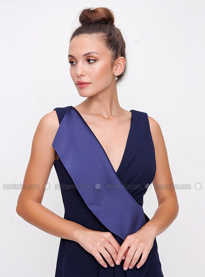 Navy Blue - Double-Breasted - Evening Dresses