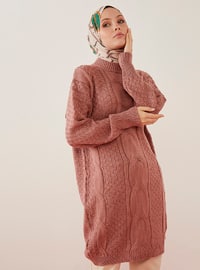 Front Size Hair Braid Long Sweater Tunic Rose Color