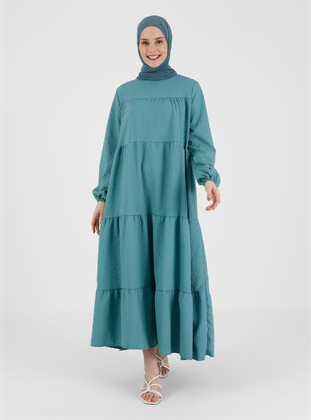 Modest Dress With Elastic Sleeve Ends