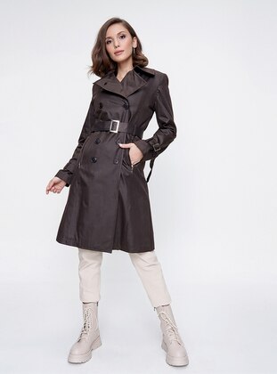 Brown - Fully Lined - Point Collar - Trench Coat - By Saygı