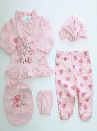 Printed - V neck Collar - Unlined - Pink - Baby Care-Pack - MİNİPUFF BABY