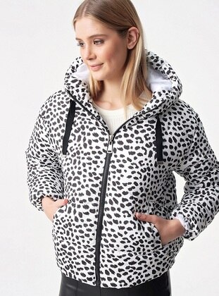 Ecru - Leopard - Puffer Jackets - By Saygı