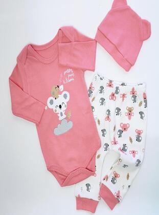 Printed - Crew neck - Unlined - Pink - Cotton - Baby Suit - MİNİPUFF BABY