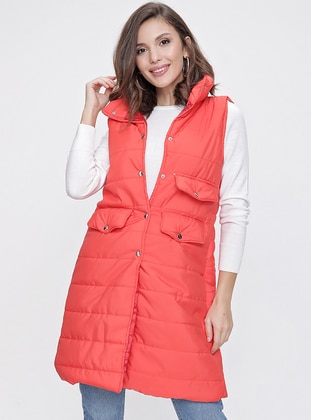 Red - Fully Lined - Polo neck - Vest - By Saygı