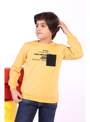 Boy's Pocket Detailed Printed Sweatshirt Mustard