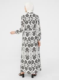 Geometric Patterned Viscose Modest Dress Black And White