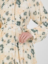 Yellow - Floral - Button Collar - Fully Lined - Modest Dress