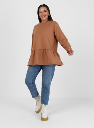 Camel - Cotton - Plus Size Sweatshirts - Alia