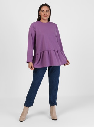 Lilac - Cotton - Plus Size Sweatshirts - Alia