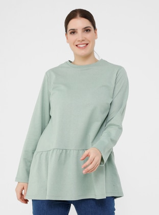 Sea-green - Cotton - Plus Size Sweatshirts - Alia