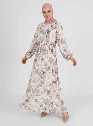  - Floral - Crew neck - Fully Lined - Viscose - Modest Dress - Refka