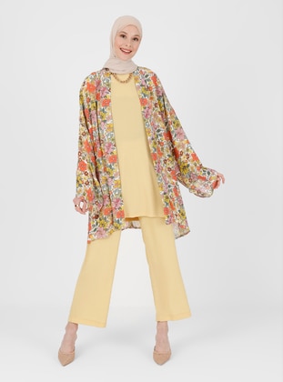 Floral Patterned Kimono Orange With Natural Fabric