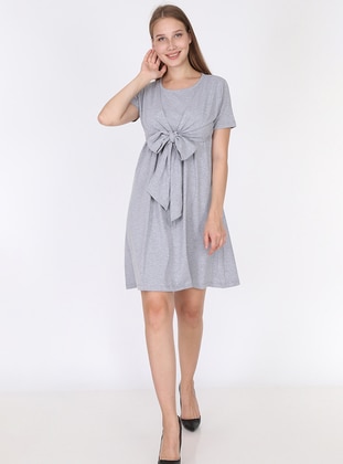 Gray - Crew neck - Unlined - Maternity Dress - Luvmabelly