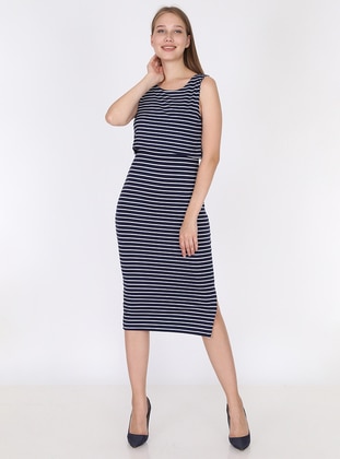 Navy Blue - Crew neck - Unlined - Maternity Dress - Luvmabelly