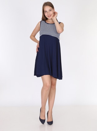 Navy Blue - Crew neck - Unlined - Maternity Dress - Luvmabelly
