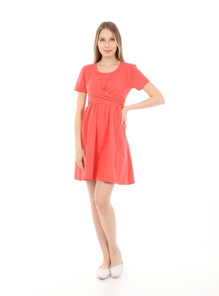 Salmon - Crew neck - Unlined - Maternity Dress - Luvmabelly