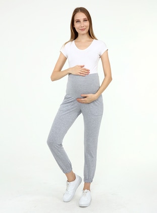 Cotton - Gray - Maternity Sweatpants - Luvmabelly