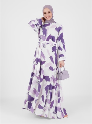 Lilac - Multi - Crew neck - Unlined - Viscose - Modest Dress - Refka