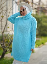 Baby Blue - Polo neck - Unlined - Knit Tunics
