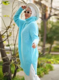 Baby Blue - Polo neck - Unlined - Knit Tunics