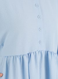 Waffle Efekt Kumaş Yarım Patlı Tesettür Elbise - Bebe Mavisi - Casual