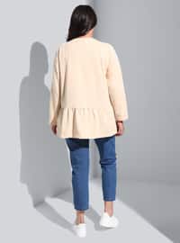 Beige - Cotton - Plus Size Sweatshirts