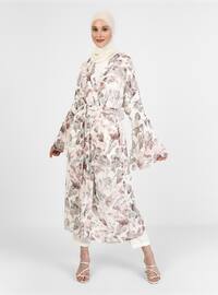 - Floral - Unlined - V neck Collar - Viscose - Abaya