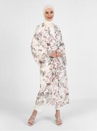 - Floral - Unlined - V neck Collar - Viscose - Abaya