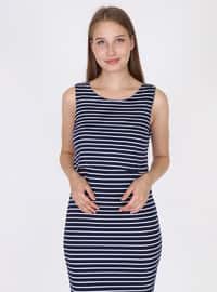 Navy Blue - Crew neck - Unlined - Maternity Dress