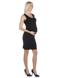 Black - Crew neck - Unlined - Maternity Dress