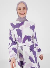 Lilac - Multi - Crew neck - Unlined - Viscose - Modest Dress