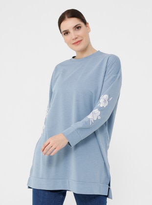 Beige - Indigo - Cotton - Plus Size Sweatshirts - Alia