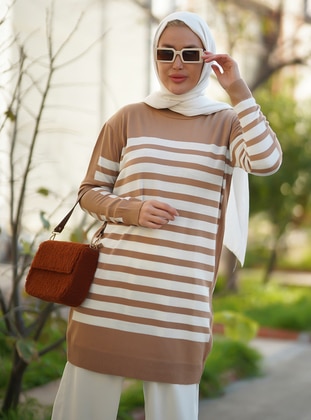 Biscuit - Stripe - Polo neck - Unlined - Knit Tunics - Por La Cara