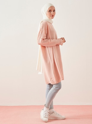 Links Knit Sleeves Loose Fitted Sweater Tunic Powder