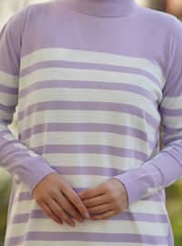 Striped Long Sweater Tunic Lilac