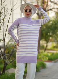 Striped Long Sweater Tunic Lilac