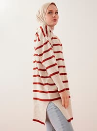  - Stripe - Polo neck - Unlined - Knit Tunics