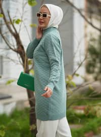 Embossed Patterned Long Sweater Tunic Mint Green