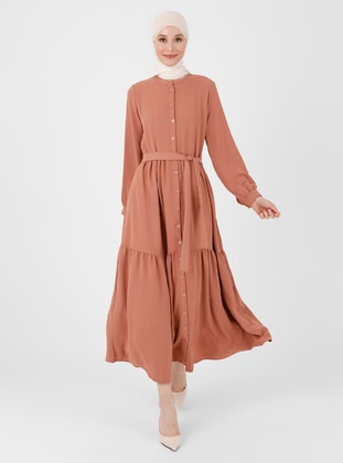 Coral - Crew neck - Unlined - Modest Dress - Refka
