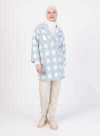 Baby Blue - Plaid - Unlined - Point Collar - Coat