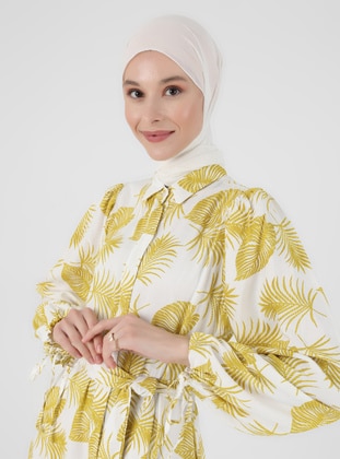 Yellow - Multi - Double-Breasted - Unlined - Modest Dress - Refka