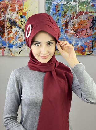 Round Buckle Passionflower Model Burgundy Scarf Hat And Shawl Burgundy Instant Scarf