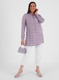 Lilac - Floral - Crew neck - Viscose - Plus Size Tunic