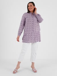 Lilac - Floral - Crew neck - Viscose - Plus Size Tunic