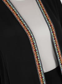 Plus Size Stripe Detailed Kimono Cape Black