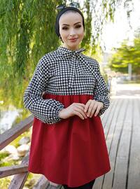 Maroon - Houndstooth - Polo neck - Cotton - Tunic
